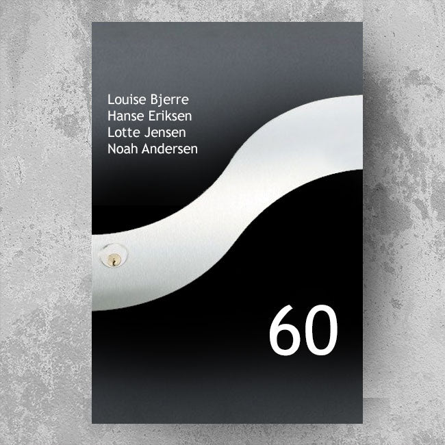 Brevlådeklistermärke i böjd/vågig design - flerradig namnlista och stort husnummer - väderbeständig vinyl