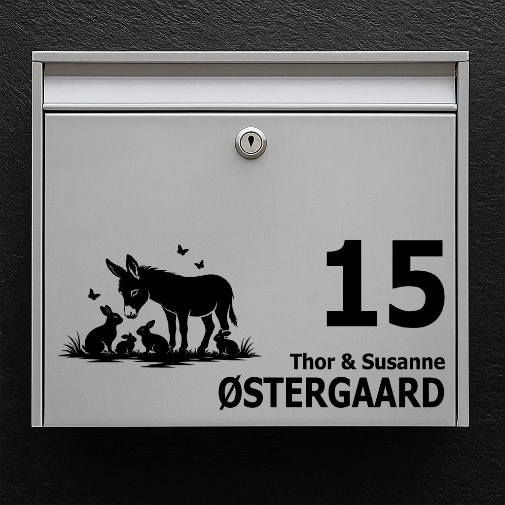 Brevlådeklistermärke med Åsna med kaniner