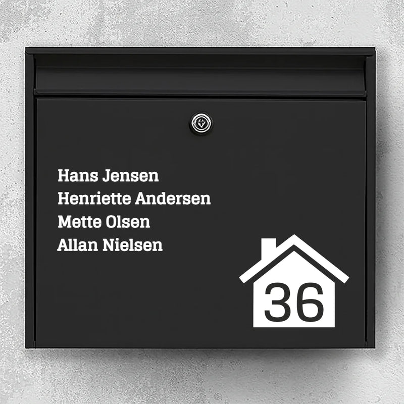 Brevlådeklistermärke - lista med namn med husikon och husnummer
