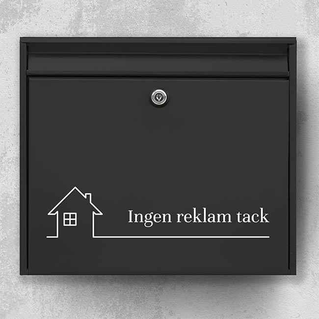 Brevlådeklistermärke "Inga annonser, tack" – Minimalistisk husikon och linje – Väderbeständig reklamfri skylt