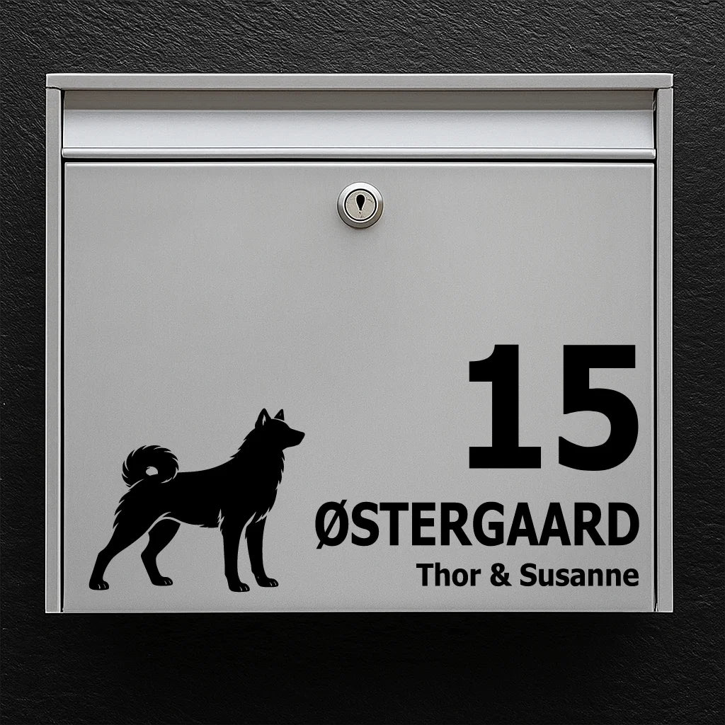 Brevlådeklistermärke med Jämthund (svensk älghund)