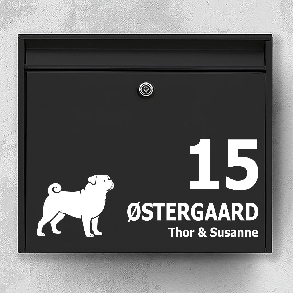 Brevlådeklistermärke med Mops (Pug)