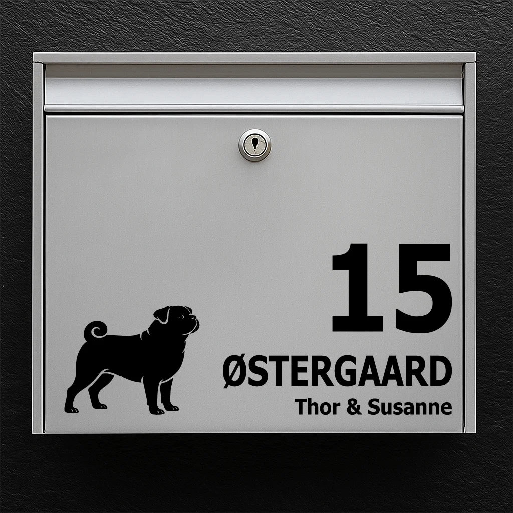 Brevlådeklistermärke med Mops (Pug)