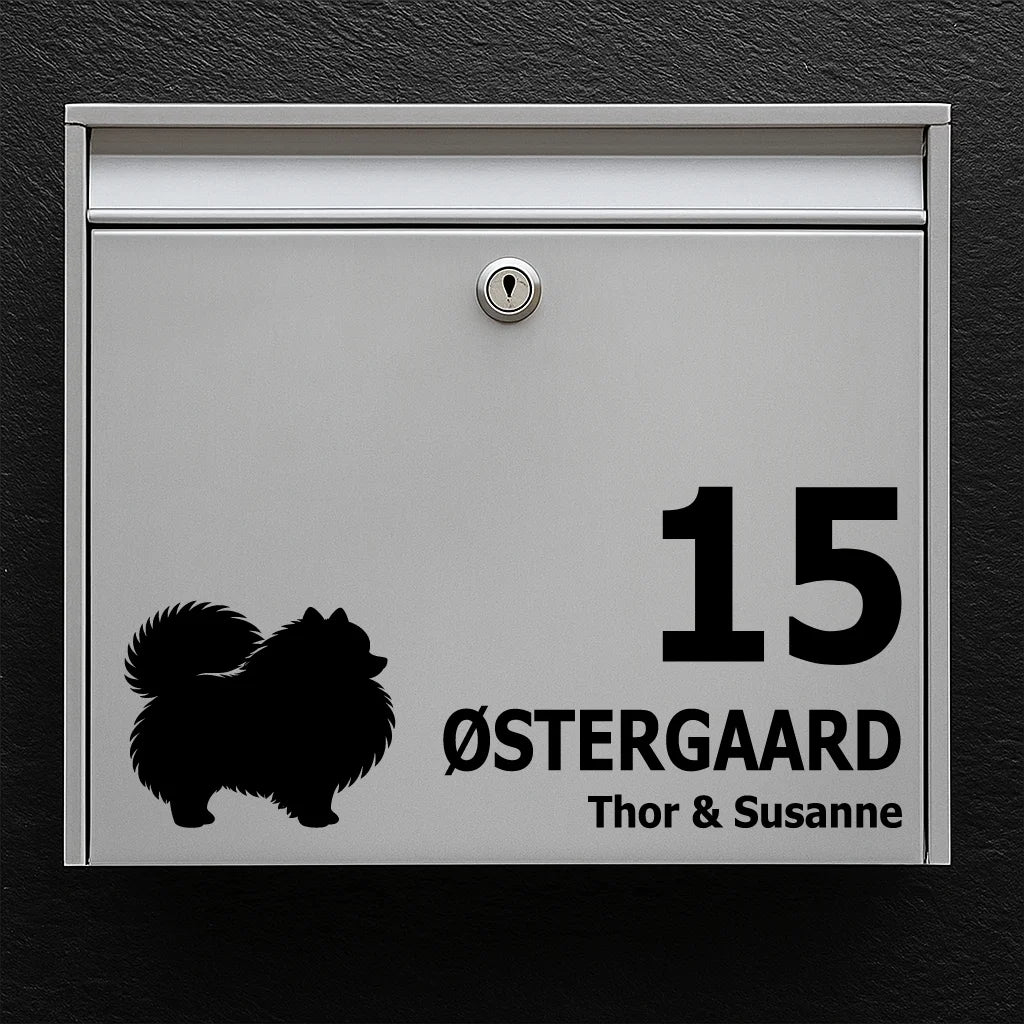 Brevlådeklistermärke med Pomeranian (dvärgspets)