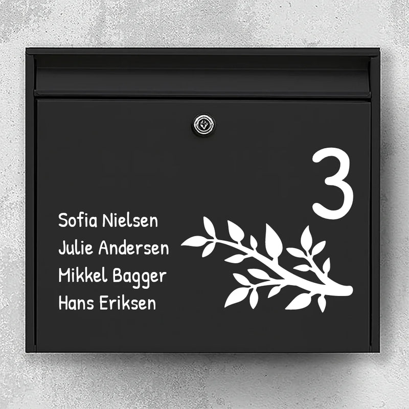 Brevlådeklistermärke - grenmotiv med husnummer och namnlista