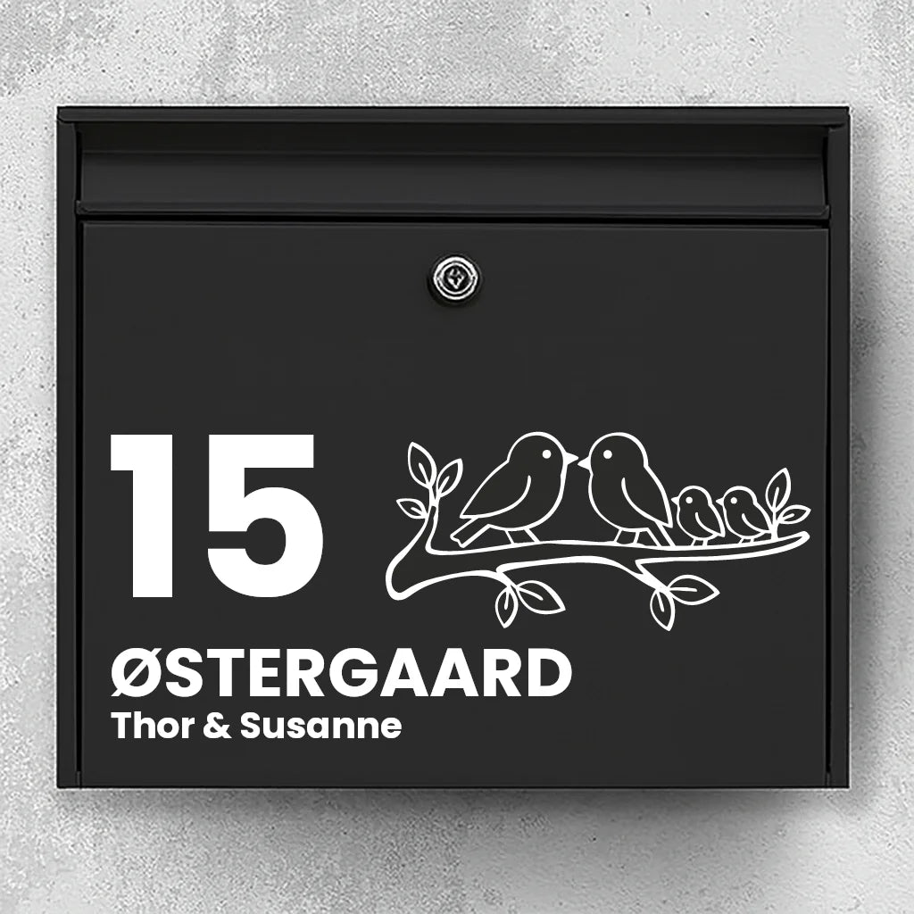 Brevlådeklistermärke med fåglar på gren