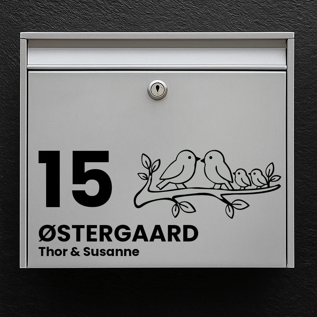 Brevlådeklistermärke med fåglar på gren
