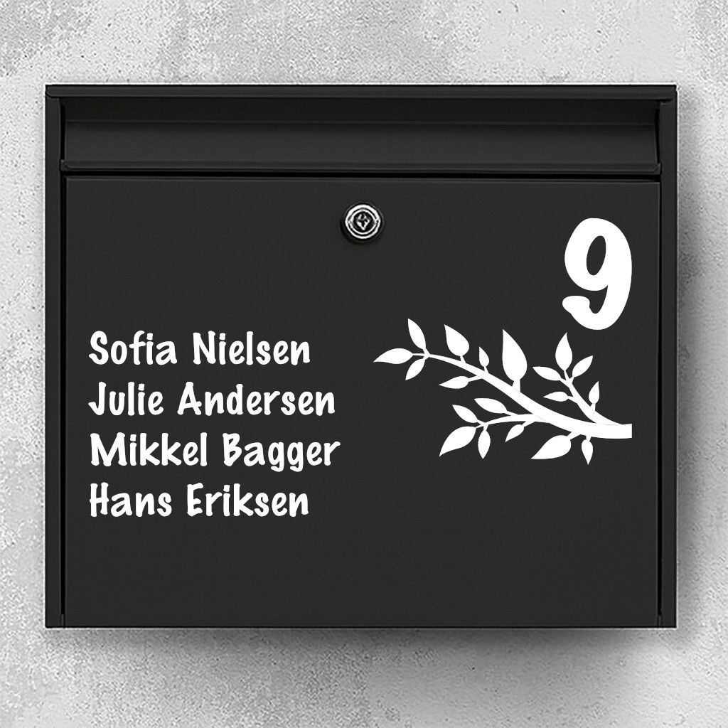 Namnskylt brevlåda - Postlåda med gren, namn och husnummer